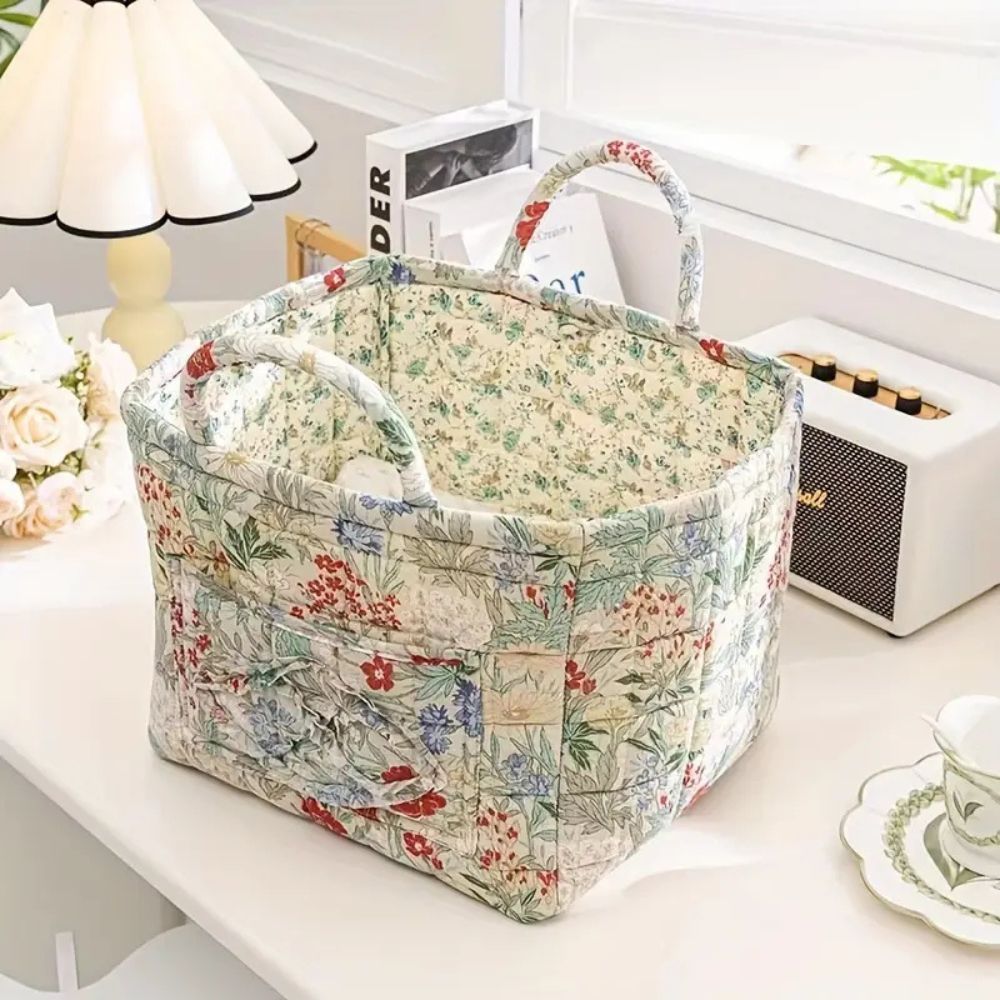 Elegance Basket: Canvas Storage Basket with Delicate Floral Pattern – Lightweight, Durable & Versatile for Shoes & Laundry