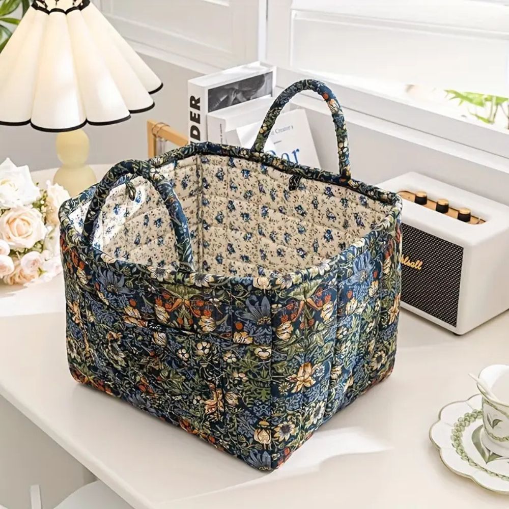 Elegance Basket: Canvas Storage Basket with Delicate Floral Pattern – Lightweight, Durable & Versatile for Shoes & Laundry