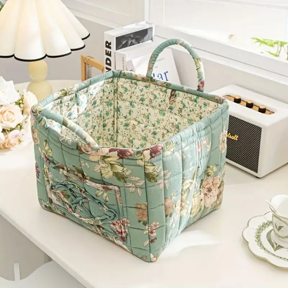 Elegance Basket: Canvas Storage Basket with Delicate Floral Pattern – Lightweight, Durable & Versatile for Shoes & Laundry