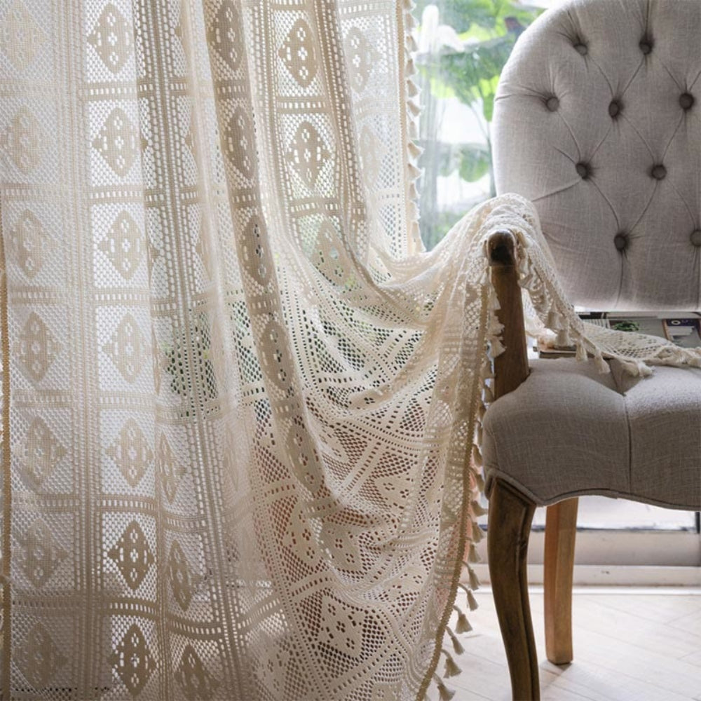 EleganzRauter: Curtains Lace Semi-Transparent – Decorative Diamond Pattern for a Bright Living Atmosphere