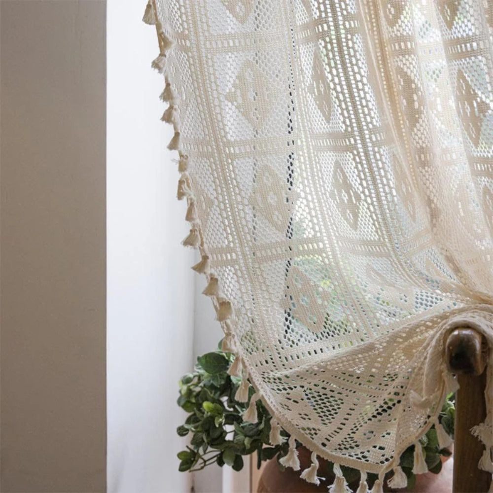 EleganzRauter: Curtains Lace Semi-Transparent – Decorative Diamond Pattern for a Bright Living Atmosphere