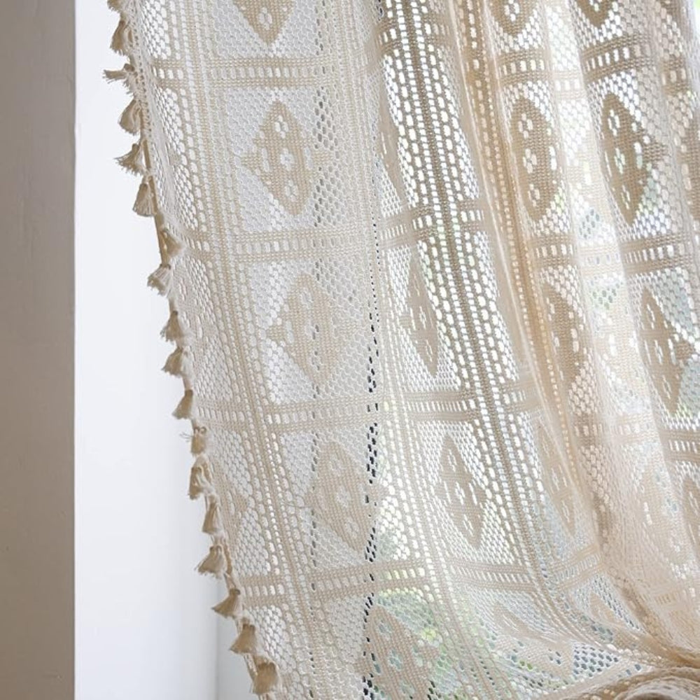 EleganzRauter: Curtains Lace Semi-Transparent – Decorative Diamond Pattern for a Bright Living Atmosphere