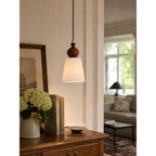 Fluted Ceramic Cone Pendant Light with Wood Cap