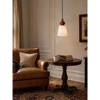 Fluted Ceramic Cone Pendant Light with Wood Cap