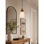 Fluted Ceramic Cone Pendant Light with Wood Cap