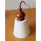 Fluted Ceramic Cone Pendant Light with Wood Cap