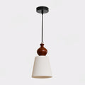 Fluted Ceramic Cone Pendant Light with Wood Cap