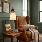 Fluted Ceramic Cone Pendant Light with Wood Cap