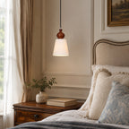 Fluted Ceramic Cone Pendant Light with Wood Cap