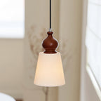 Fluted Ceramic Cone Pendant Light with Wood Cap