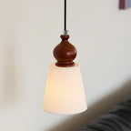 Fluted Ceramic Cone Pendant Light with Wood Cap