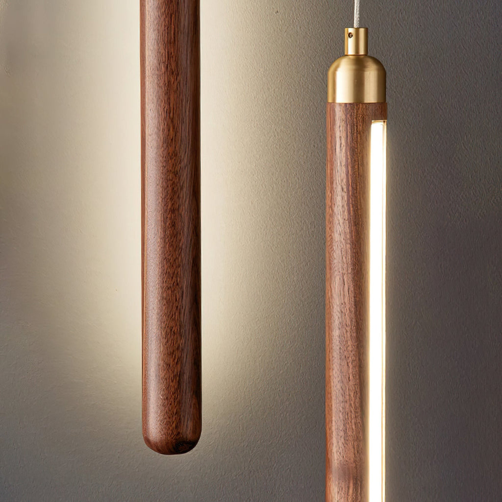 Slim Walnut & Acrylic Cylinder Pendant Light