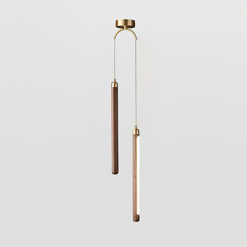 Slim Walnut & Acrylic Cylinder Pendant Light