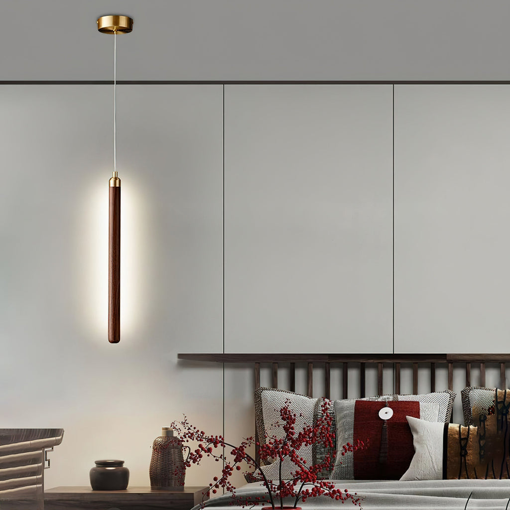 Slim Walnut & Acrylic Cylinder Pendant Light