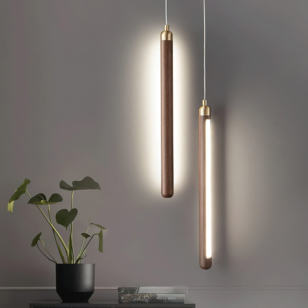 Slim Walnut & Acrylic Cylinder Pendant Light