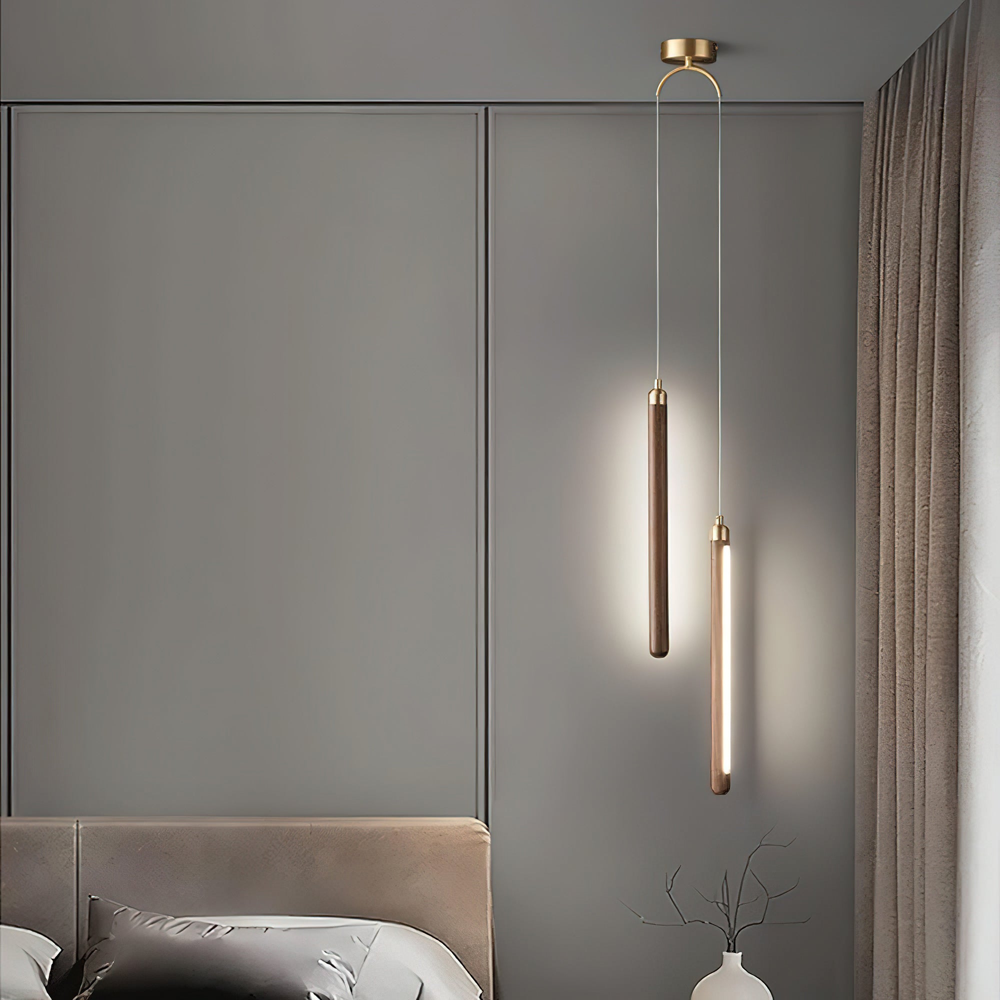Slim Walnut & Acrylic Cylinder Pendant Light