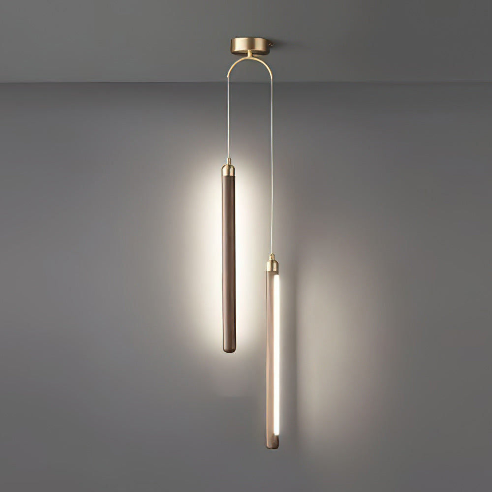 Slim Walnut & Acrylic Cylinder Pendant Light