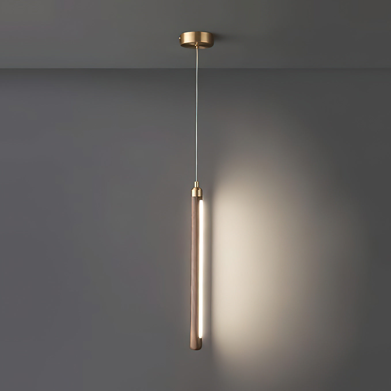 Slim Walnut & Acrylic Cylinder Pendant Light