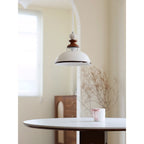 Glossy White Ceramic Dome Pendant with Oak Neck
