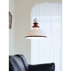 Glossy White Ceramic Dome Pendant with Oak Neck