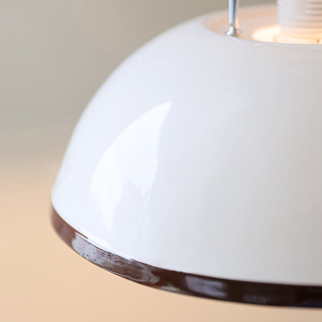 Glossy White Ceramic Dome Pendant with Oak Neck