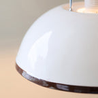 Glossy White Ceramic Dome Pendant with Oak Neck
