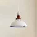 Glossy White Ceramic Dome Pendant with Oak Neck