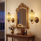 Fluted Melon-Glass Gooseneck Wall Sconce