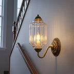 Fluted Melon-Glass Gooseneck Wall Sconce