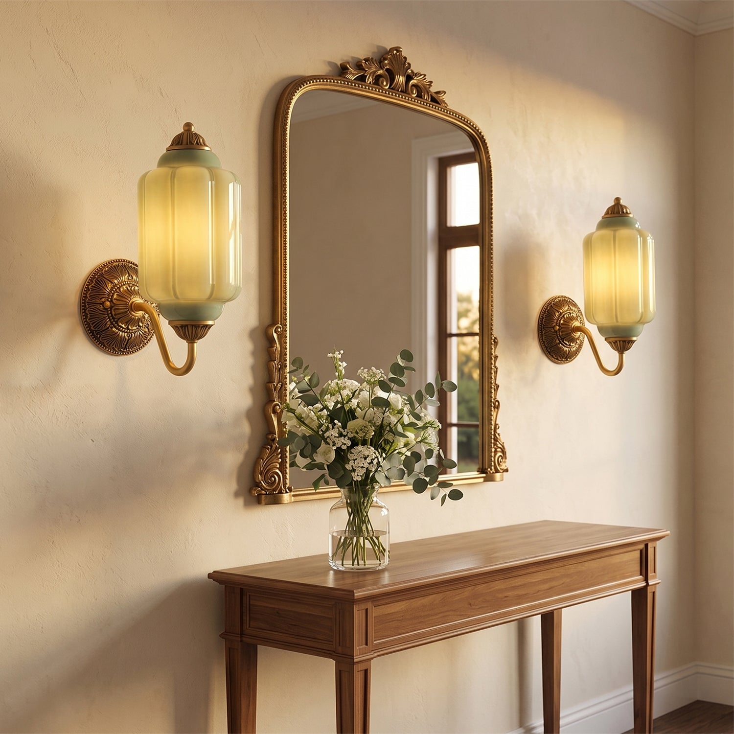 Fluted Melon-Glass Gooseneck Wall Sconce