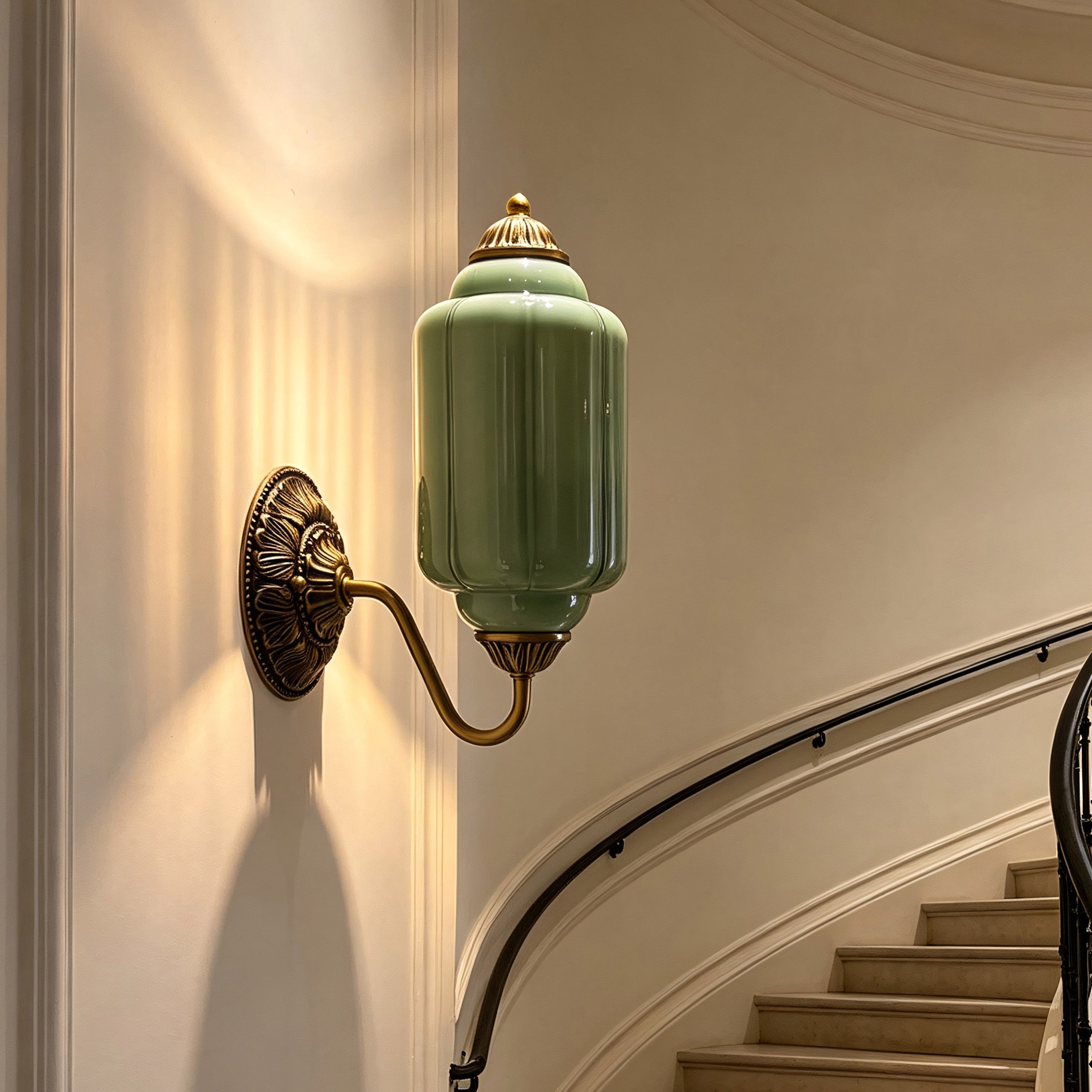 Fluted Melon-Glass Gooseneck Wall Sconce