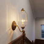 Fluted Melon-Glass Gooseneck Wall Sconce