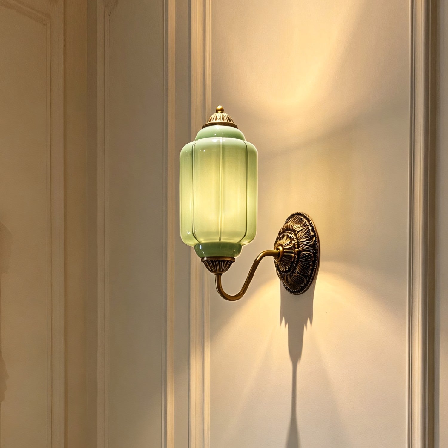 Fluted Melon-Glass Gooseneck Wall Sconce