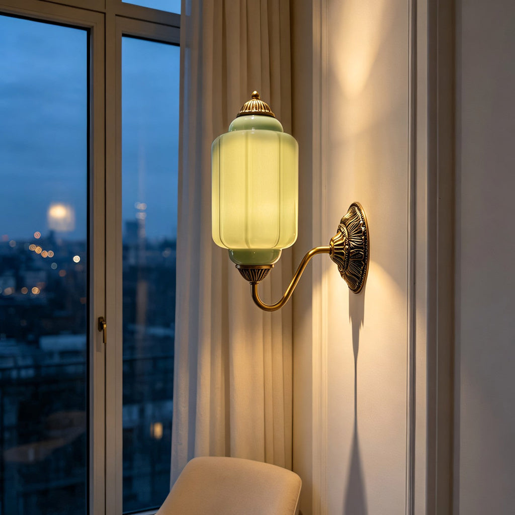 Fluted Melon-Glass Gooseneck Wall Sconce