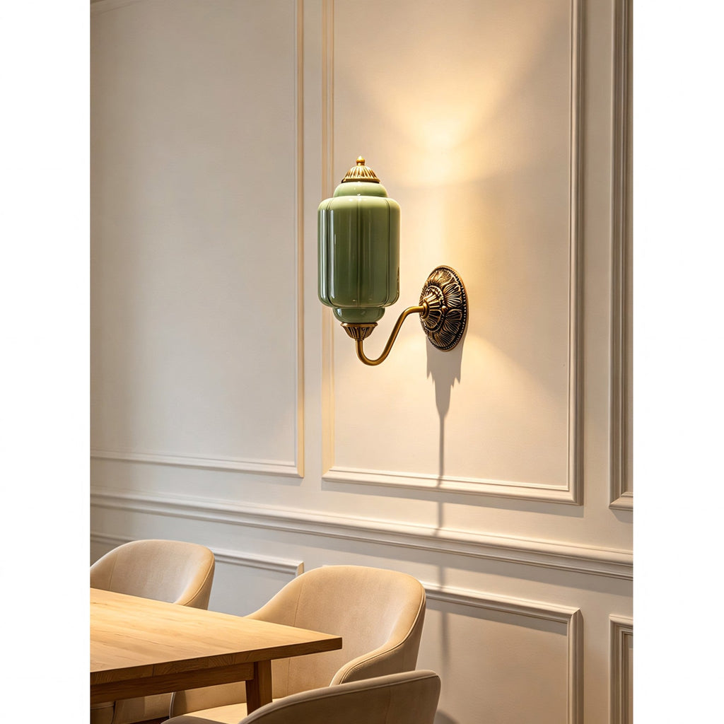 Fluted Melon-Glass Gooseneck Wall Sconce