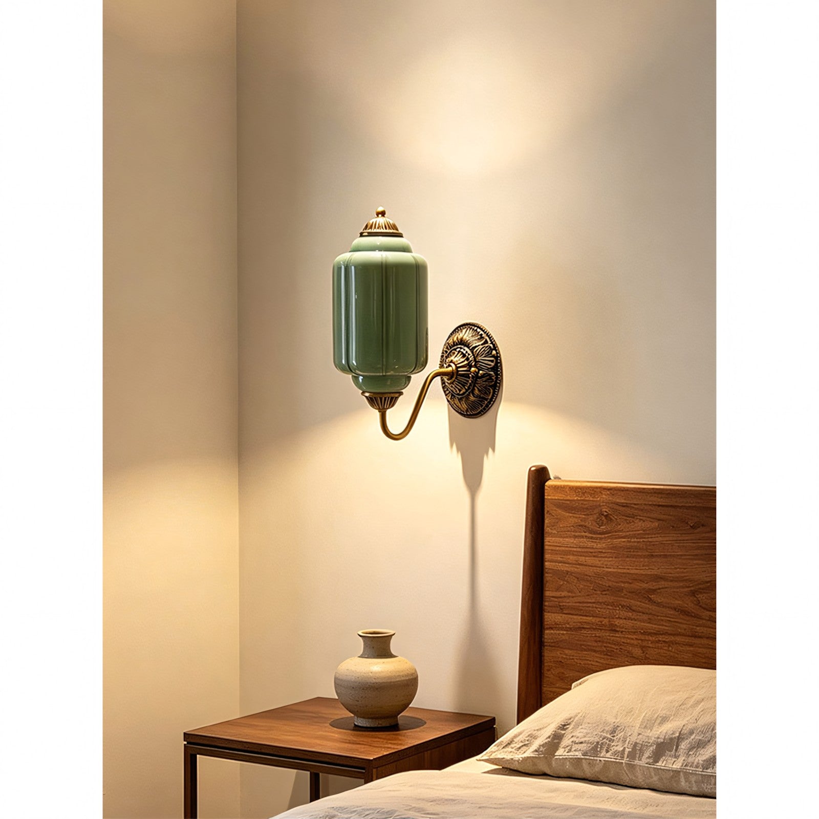 Fluted Melon-Glass Gooseneck Wall Sconce