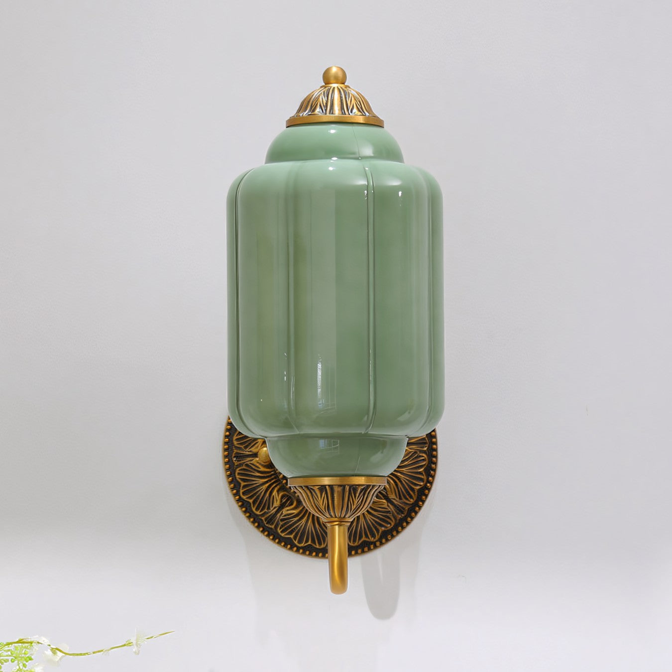 Fluted Melon-Glass Gooseneck Wall Sconce