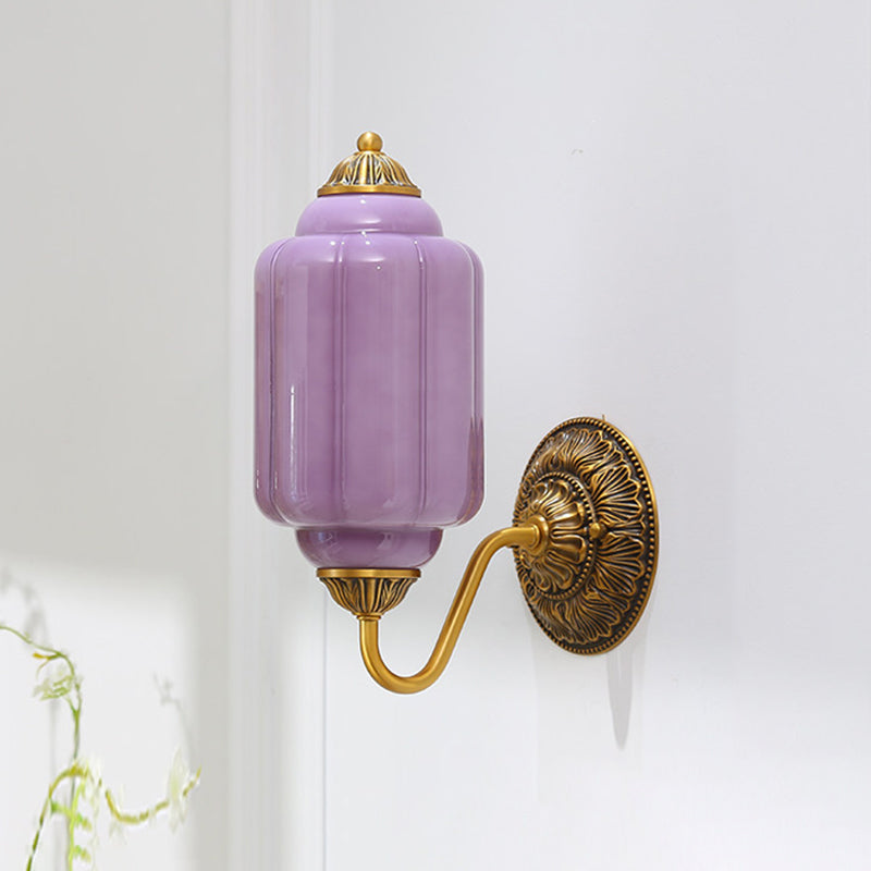 Fluted Melon-Glass Gooseneck Wall Sconce