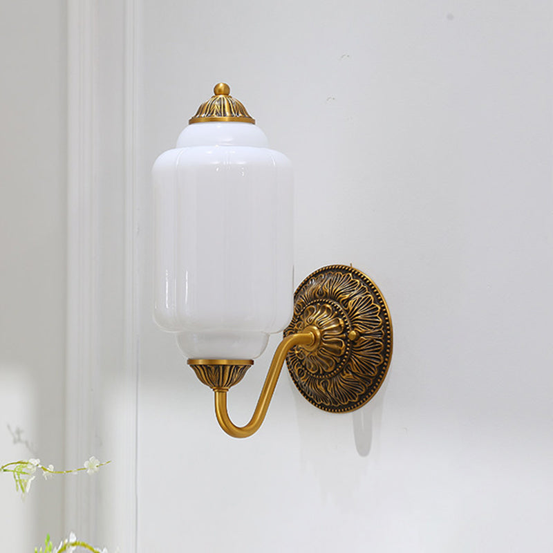 Fluted Melon-Glass Gooseneck Wall Sconce