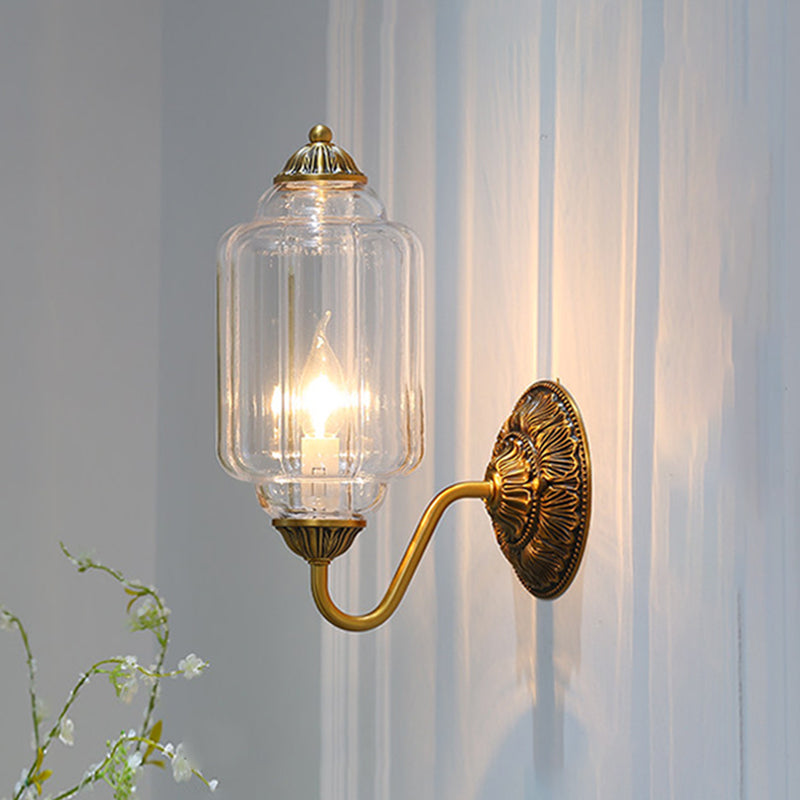Fluted Melon-Glass Gooseneck Wall Sconce