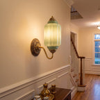 Fluted Melon-Glass Gooseneck Wall Sconce