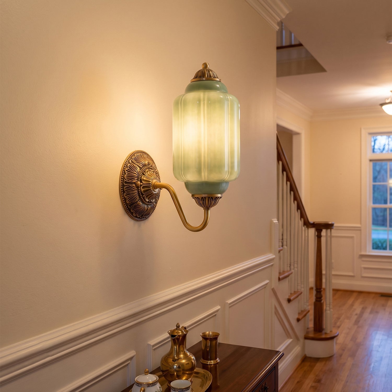 Fluted Melon-Glass Gooseneck Wall Sconce