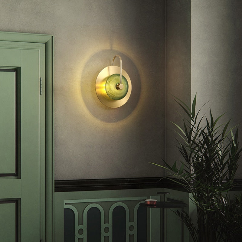 Engraved Glass & Brass Wall Light - Modern Elegance Sconce
