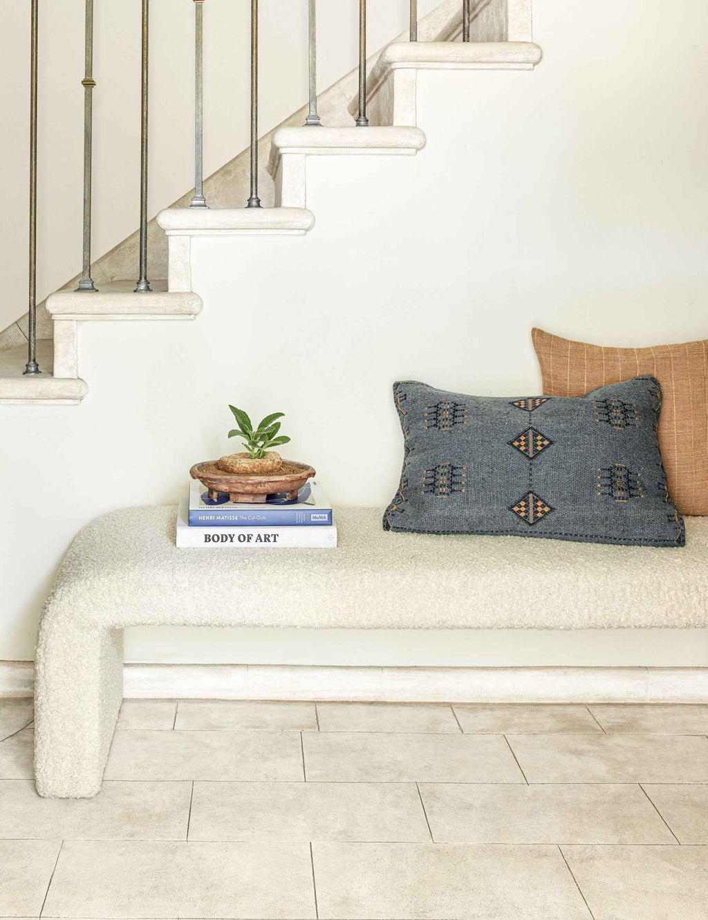 Bela Indigo Lumbar Pillow | Woven Cotton & Wool, Boho Detailing