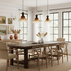 Amber Glass Flower Pendant Light with Wood