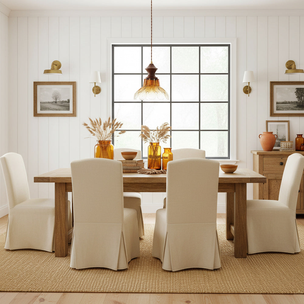Amber Glass Flower Pendant Light with Wood