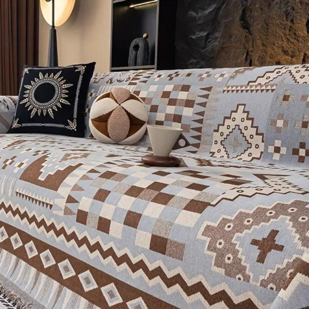 EthnoNest: Nomadic-Style Sofa Cover Made of High-Quality Chenille with Artistic Boho Pattern – for Sofa and Living Area