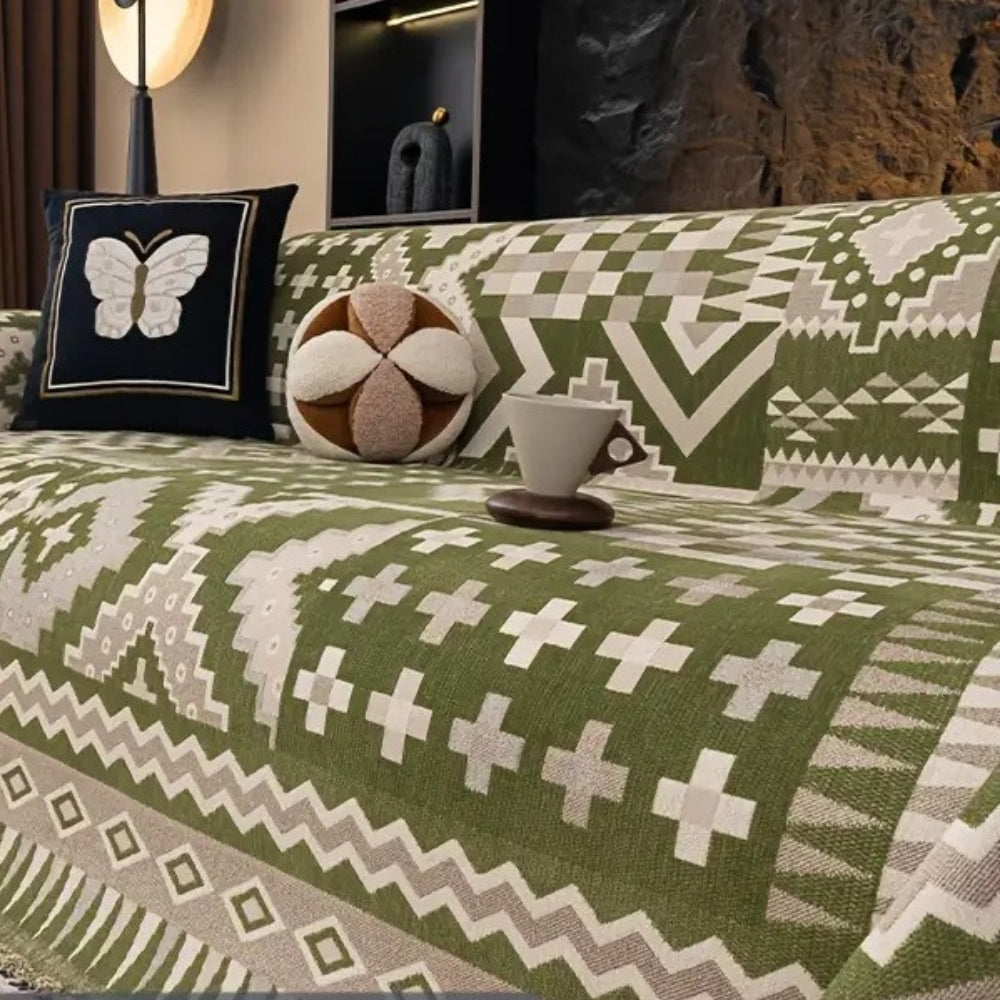 EthnoNest: Nomadic-Style Sofa Cover Made of High-Quality Chenille with Artistic Boho Pattern – for Sofa and Living Area