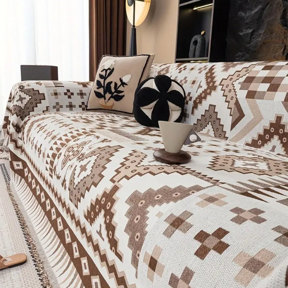 EthnoNest: Nomadic-Style Sofa Cover Made of High-Quality Chenille with Artistic Boho Pattern – for Sofa and Living Area
