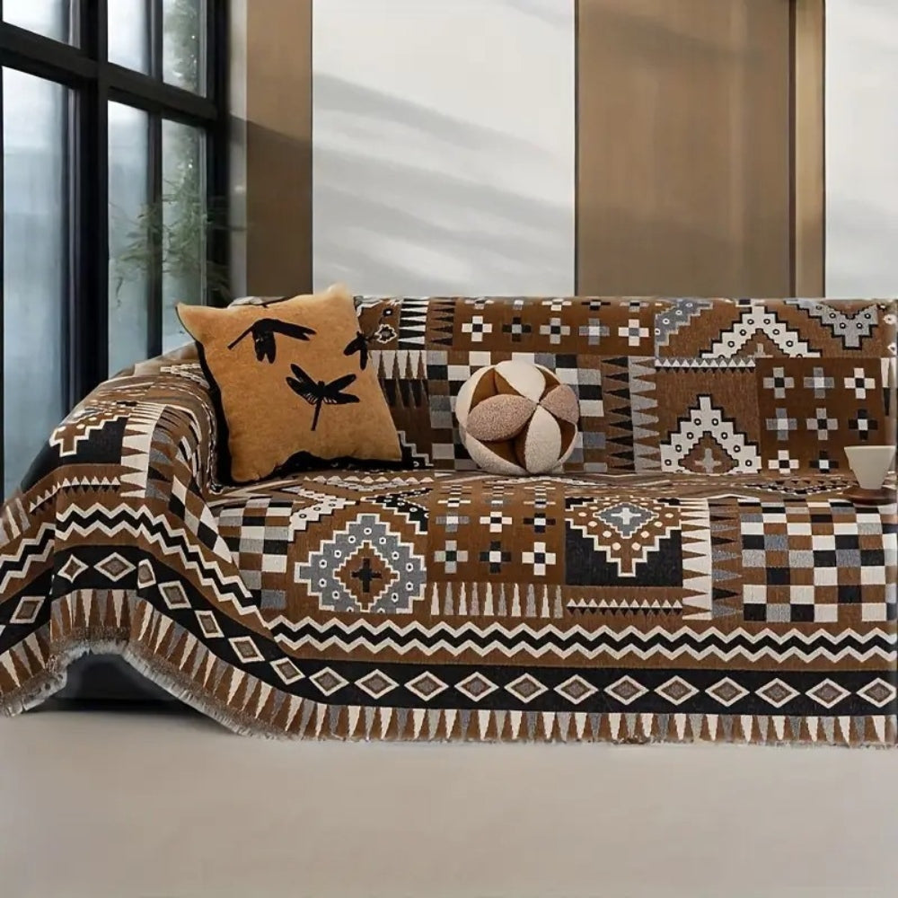 EthnoNest: Nomadic-Style Sofa Cover Made of High-Quality Chenille with Artistic Boho Pattern – for Sofa and Living Area